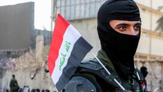عنصر من قوات الأمن العراقية في ساحة التحرير، 31-10-2020 (فرانس برس) 