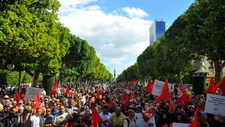 من تظاهرة لأنصار حركة النهضة في شارع بورقيبة 15 أكتوبر 2022 (Getty)