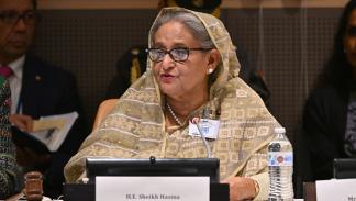 رئيسة وزراء بنغلادش الشيخة حسينة خلال حديثها في الأمم المتحدة 21 سبتمبر 2021 (Getty)
