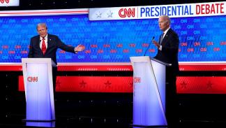 بايدن وترامب في المناظرة الرئاسية لحملة الانتخابات الرئاسية 27 يونيو 2024 (Getty)