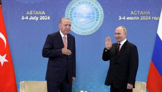أردوغان مع بوتين على هامش قمة قادة الدول الأعضاء بمنظمة شنغهاي 3 يوليو 2024 (Getty)