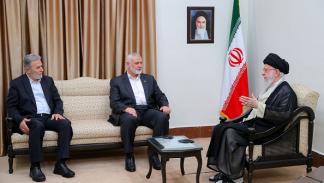 خامنئي يستقبل هنية والنخالة في طهران / 30 يوليو 2024 (Getty)