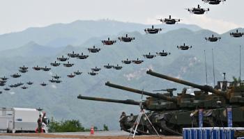 مجموعة من المسيّرات الكورية الجنوبية خلال تدريب عسكري، 25 مايو 2023 (فرانس برس)