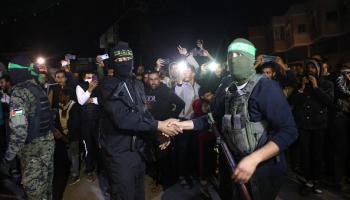 عنصران من حماس والجهاد الإسلامي في رفح، 28 نوفمبر 2023 (فرانس برس)