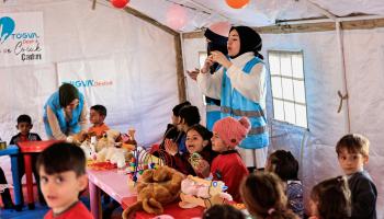 نشاط لدعم أطفال تركيا المتضررين من زلزال فبراير 2023 (ثائر السوداني/ رويترز)