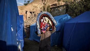مخيم مؤقت لمتضرري الزلزال في المغرب (فيليب لوبيز/ فرانس برس)