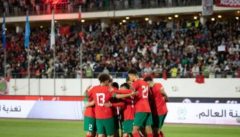 فرحة المغرب بأحد الأهداف على ملعب أدرار يوم 22 مارس/شباط الماضي (فرانس برس)