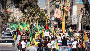 مسيرة تضامنية مع غزة لأنصار فتح وحماس، الخليل، 13 أكتوبر 2023 (فرانس برس)