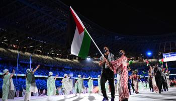 بعثة فلسطين خلال أولمبياد طوكيو عام 2021 (ماتيا هانغست/Getty)