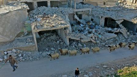 رعاة غنم في ريف حلب الغربي 3 مارس 2021 (Getty)