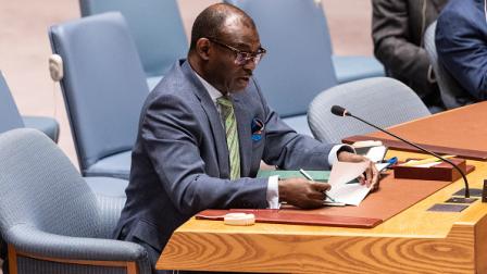 الحارث إدريس سفير السودان بالأمم المتحدة، نيويورك 13 يوليو 2023 (ليف رادين/Getty)