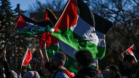 خلال احتجاجات منددة بحرب غزة في جامعة ألبرتا، 20-10-2023 (الأناضول)