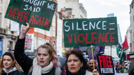 خلال تظاهرة مناصرة للفلسطينيين في لندن، 9 ديسمبر 2023 (مارك كيريسون/ Getty)