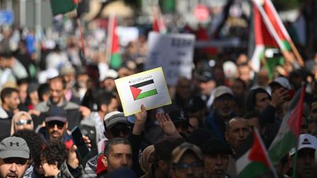 تظاهرة داعمة لغزة في الرباط المغربية، في 11 فبراير 2024 (الأناضول)