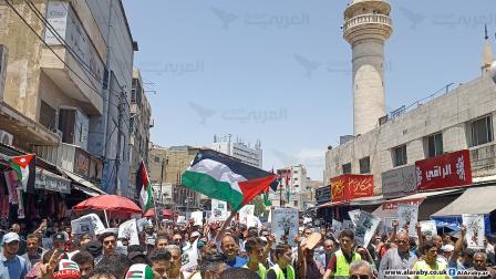 تظاهرات الدعم لغزة/من التظاهرة التي خرجت أمس في عمّان دعماً لغزة (العربي الجديد)