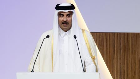 أمير قطر خلال مؤتمر للأمم المتحدة في الدوحة، مارس 2023 (كريم جعفر/فرانس برس)