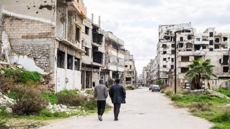 حي مدمر في حمص جراء القصف، 3 فبراير 2024(Getty)