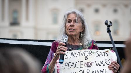 ماريون إنغرام خلال وقفة في واشنطن لإنهاء حرب غزة، 30 إبريل 2024 (أليسون بايلي/فرانس برس)