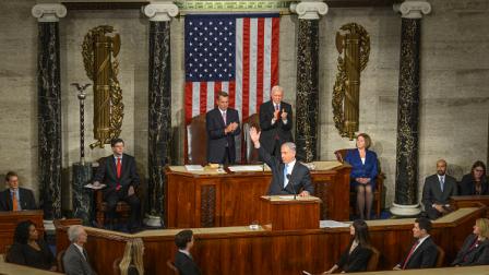 نتنياهو خلال خطاب سابق في الكونغرس، 3 مارس 2015 (Getty)