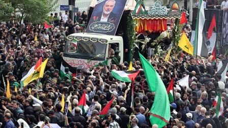 خلال مراسم تشييع إسماعيل هنية في طهران، 1 أغسطس 2024 (فرانس برس)