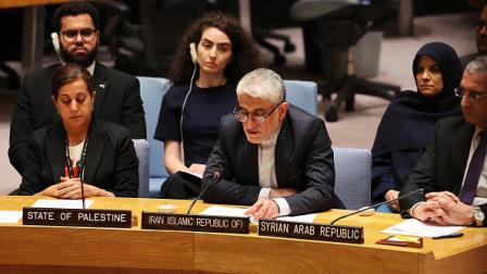 مندوب إيران سعيد إرافاني خلال جلسة مجلس الأمن 31 يوليو 2024 (Getty)